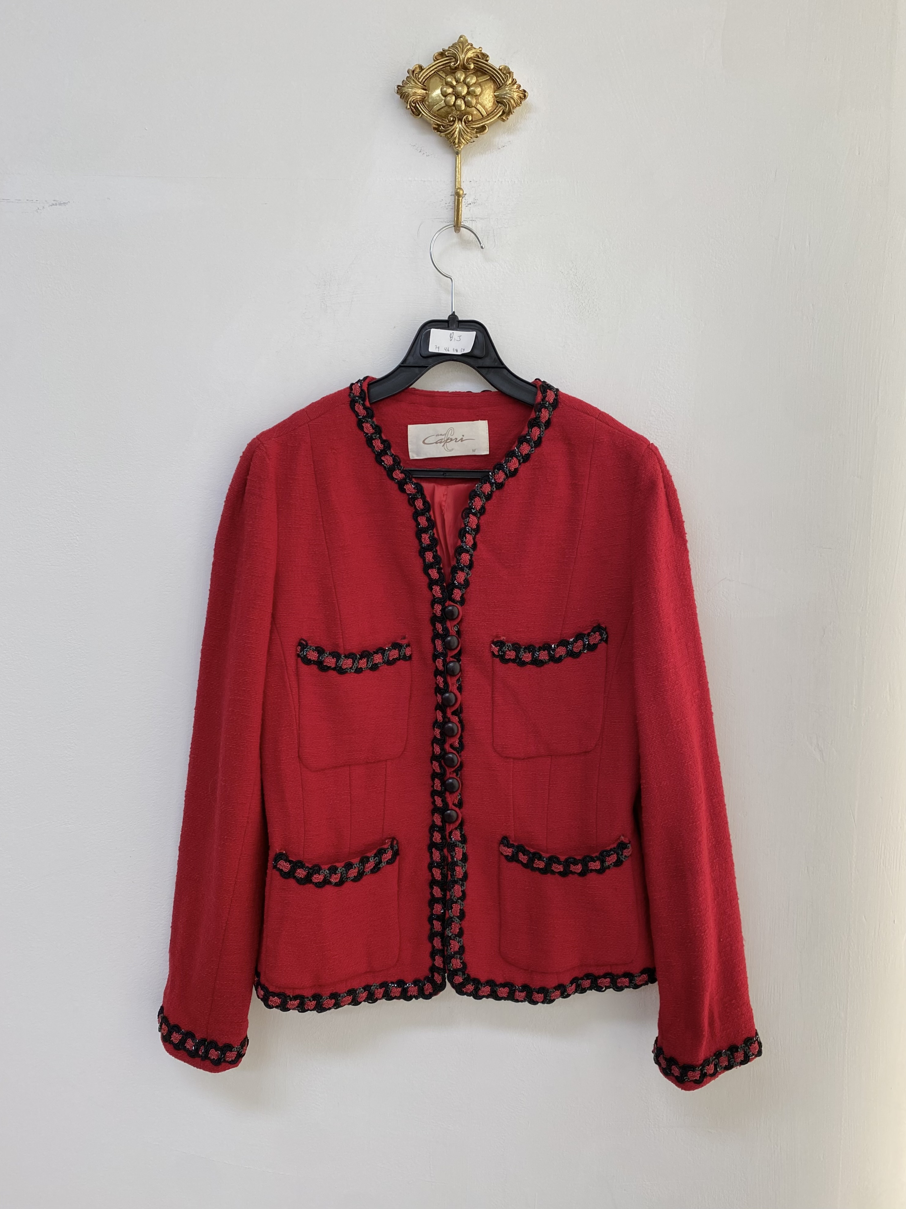 Red black lace point pocket detail jacket