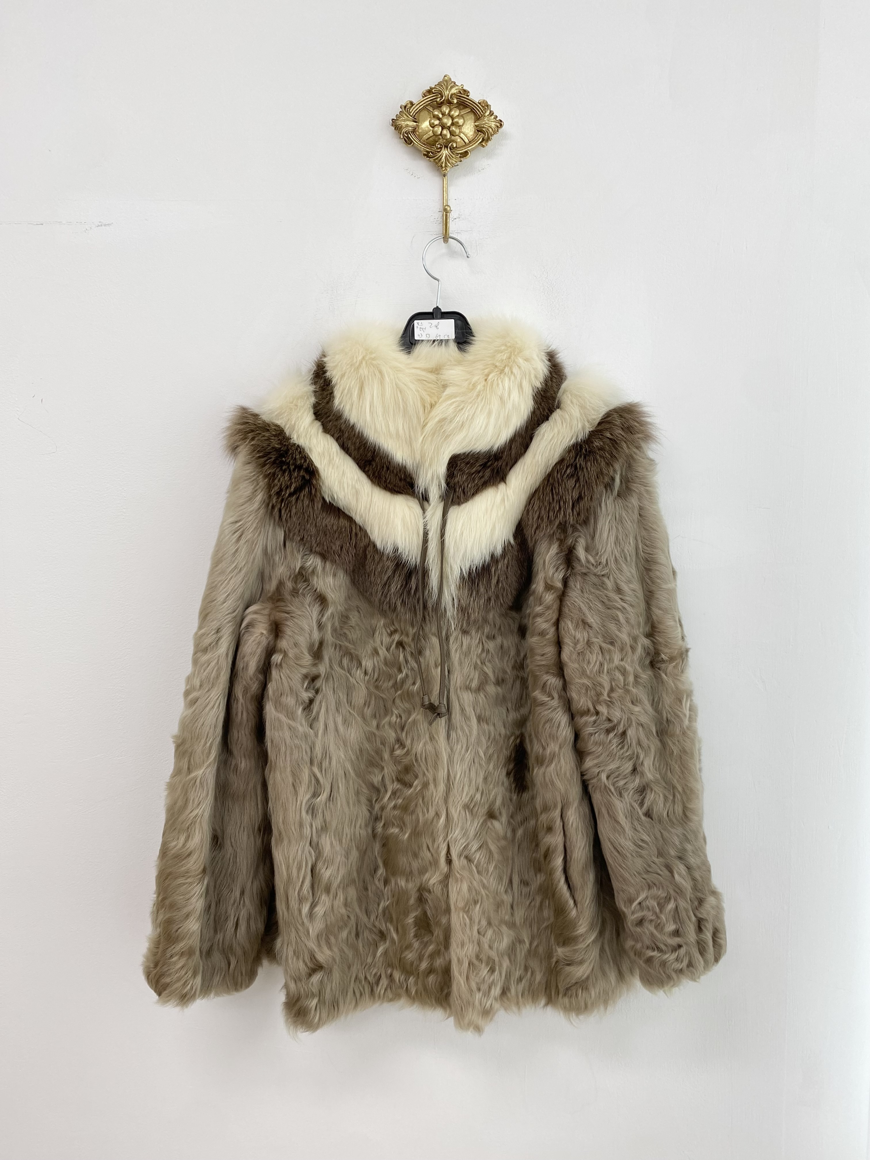 Beige fox fur wool fleece jacket