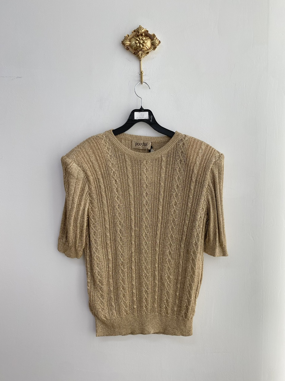 Gold glittery half sleeve knit t-shirt (made in italy)