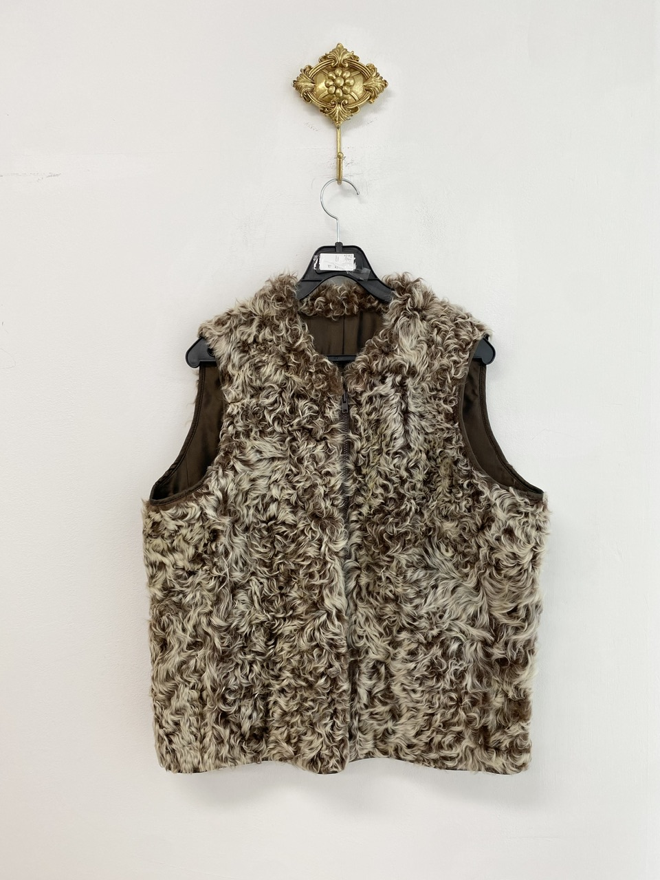 Brown reversible wool fleece zip-up vest jacket