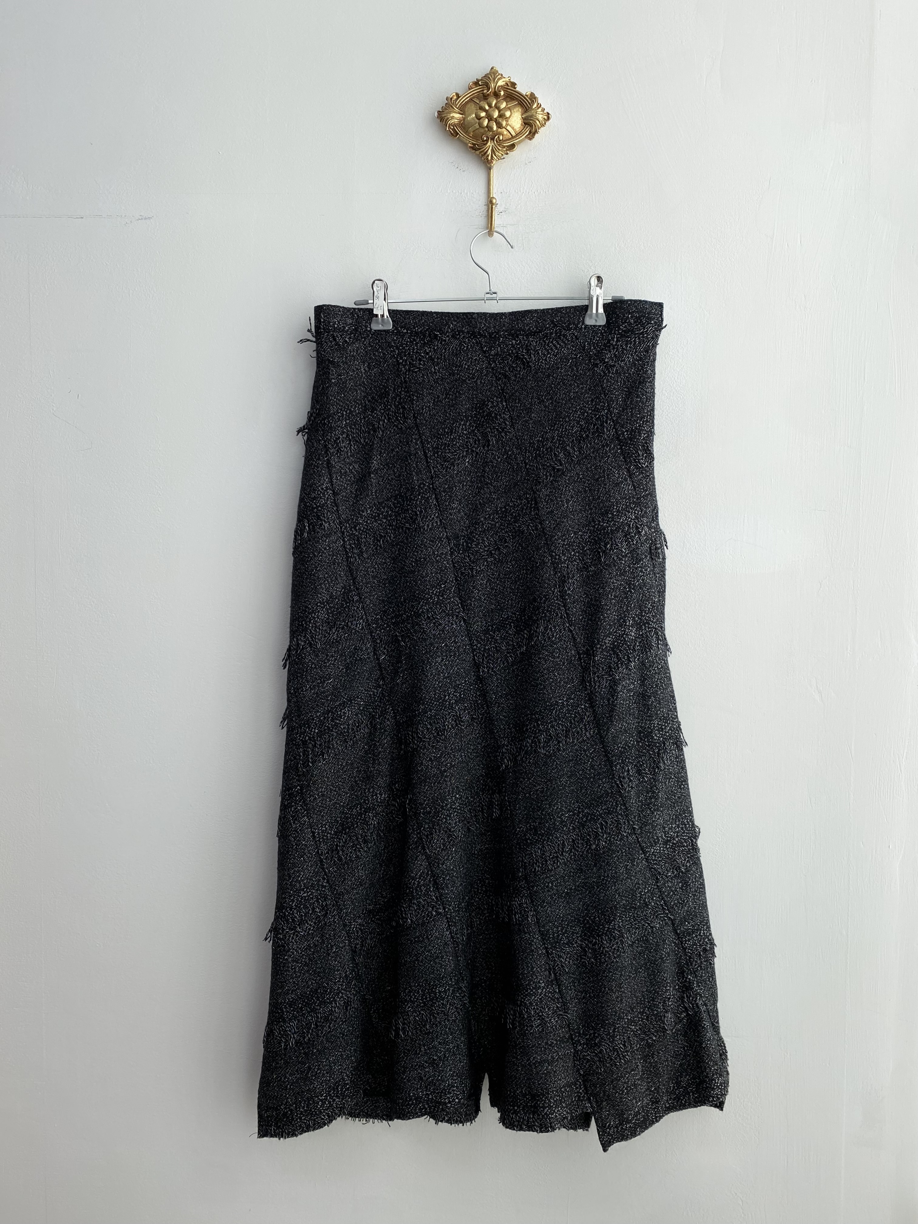 Black white mix wool grunge long skirt