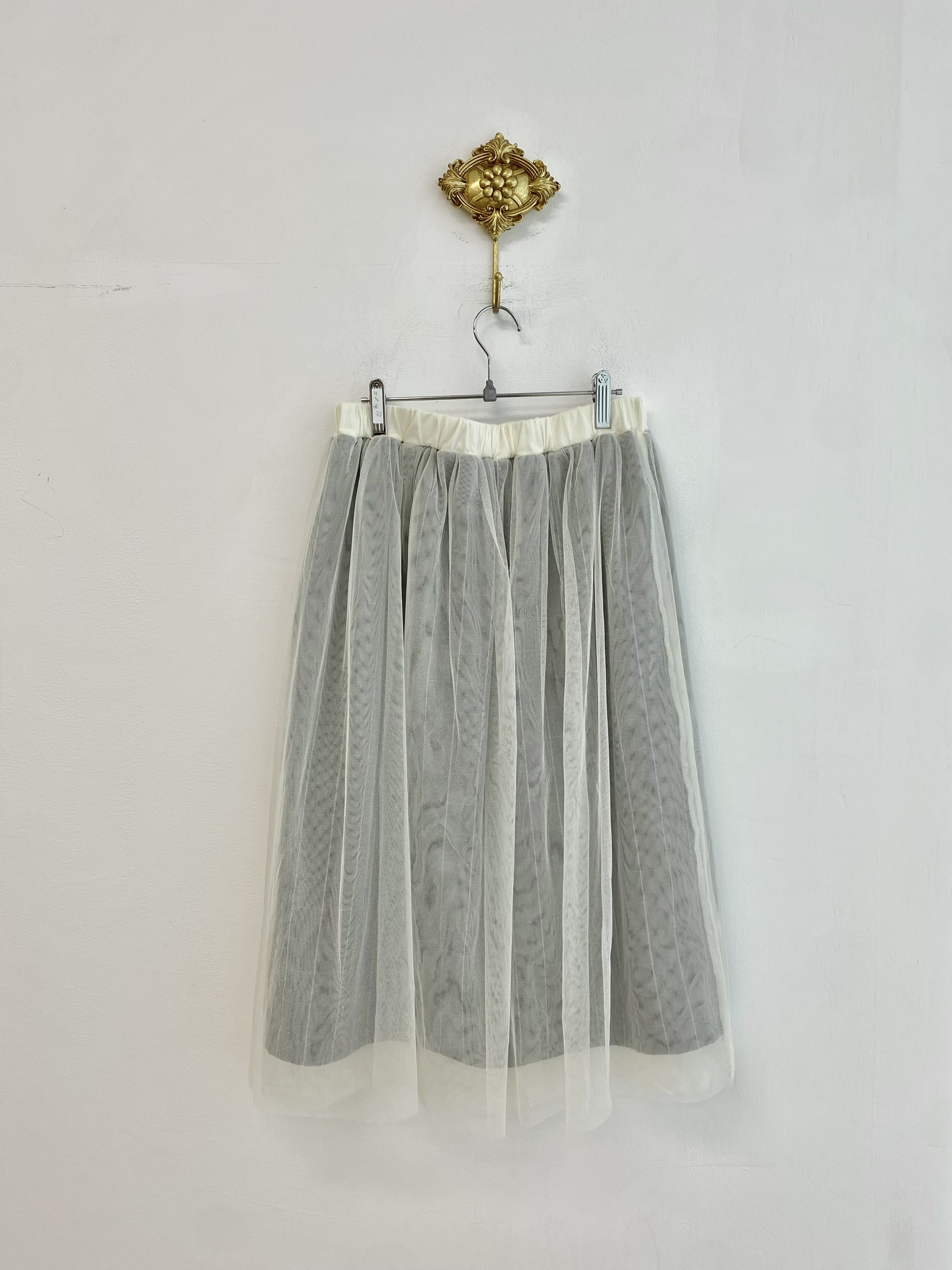 Ivory see-through charcoal grid layered skirt