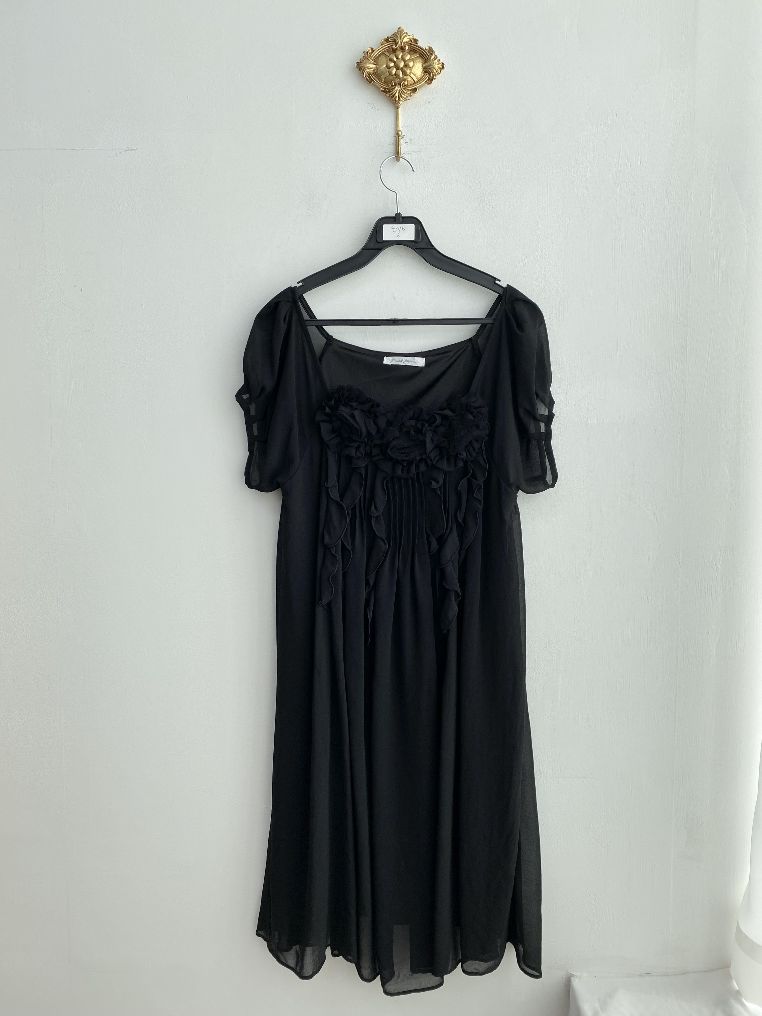 Black flower corsage frill poly dress