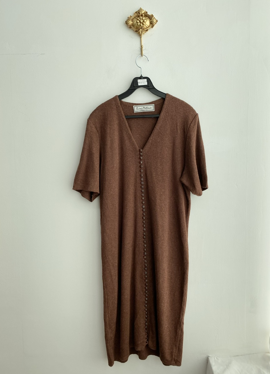 Brown button short sleeve long dress (made in italy)