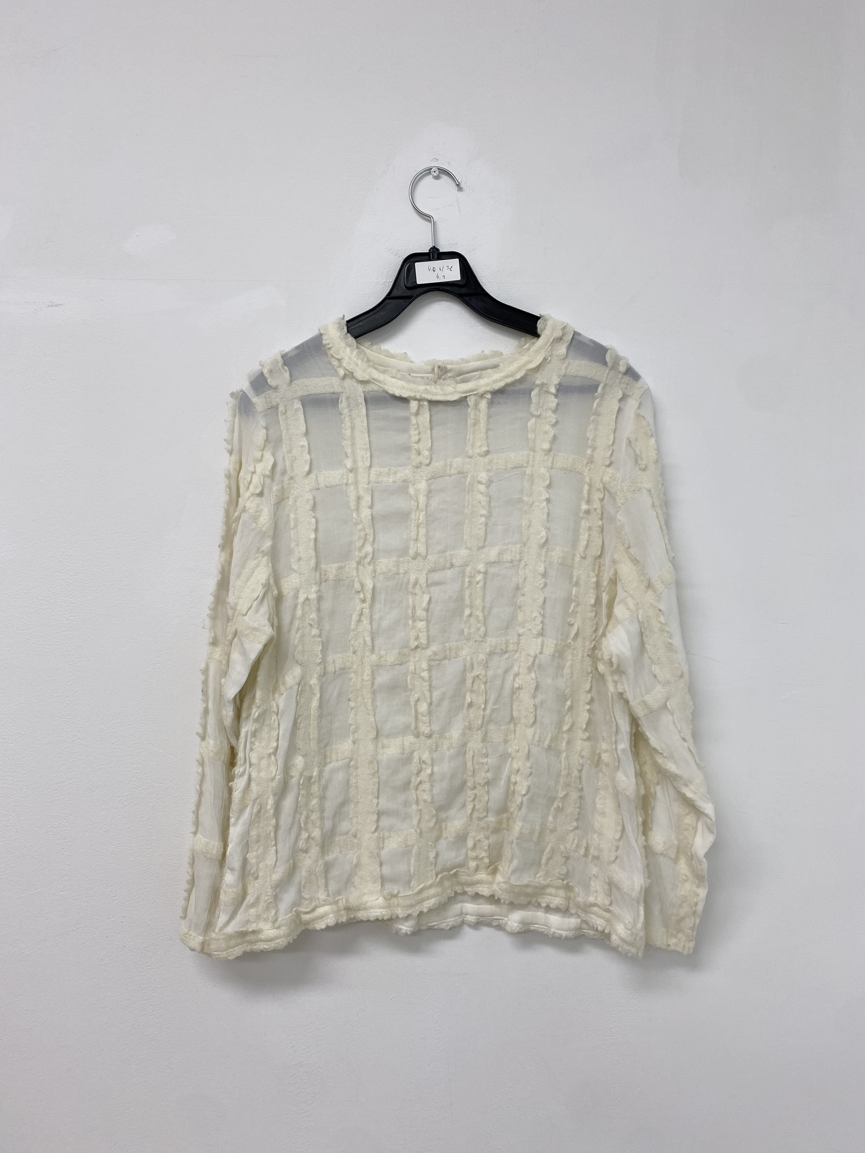 Ivory wool grid check see-through unique top