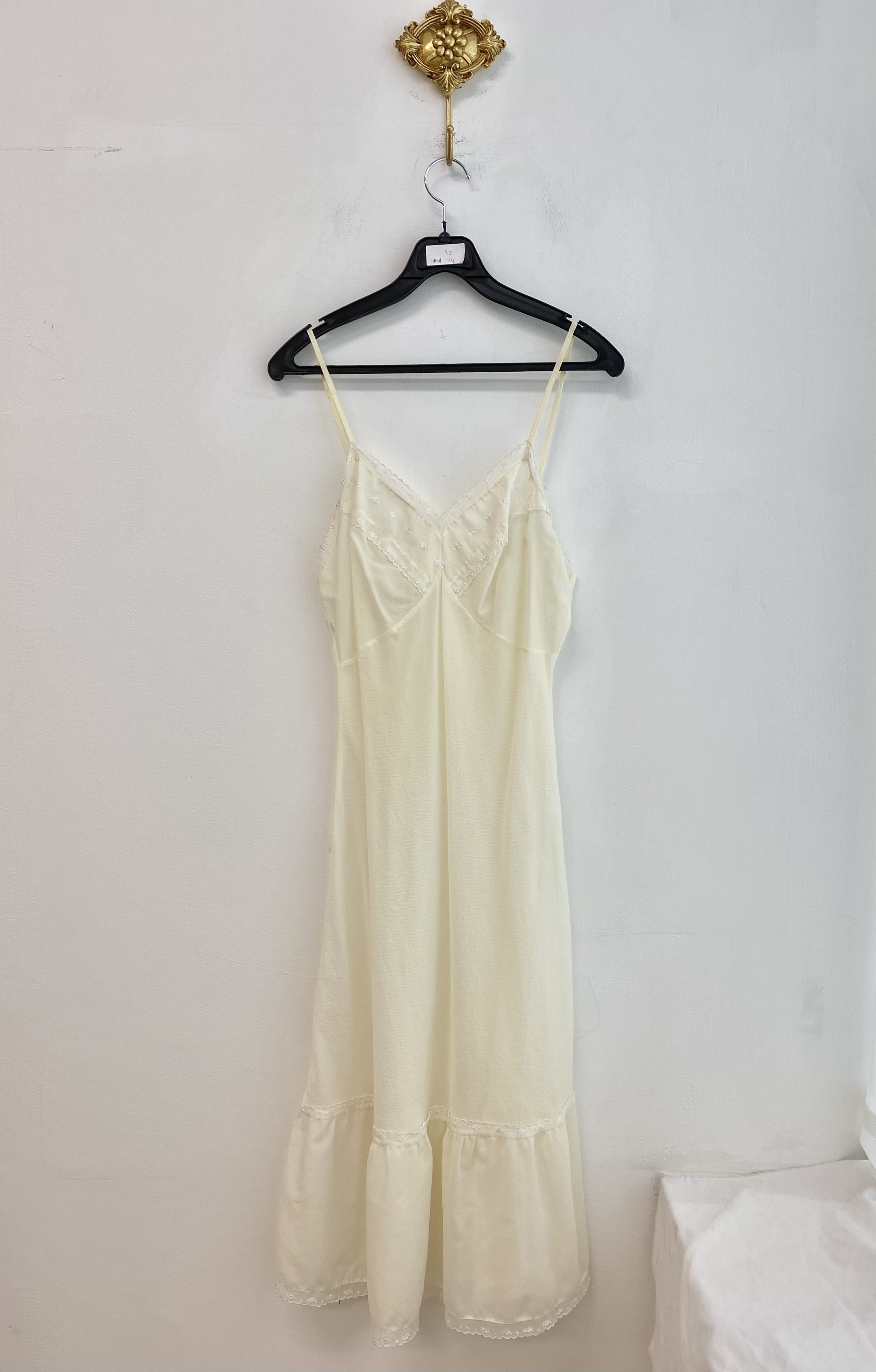 Ivory lace nylon long slip dress