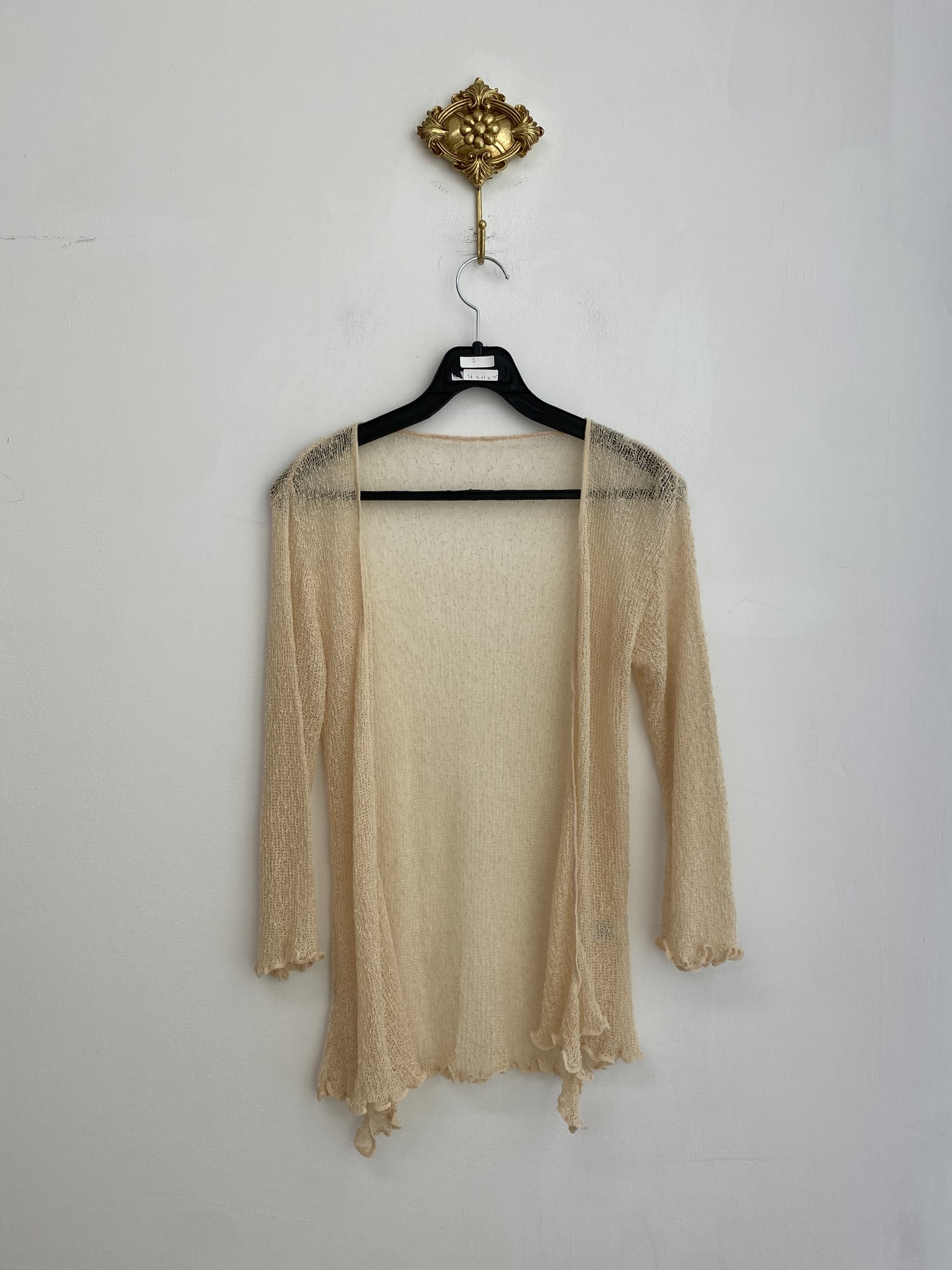 Beige rayon see-through frill open cardigan