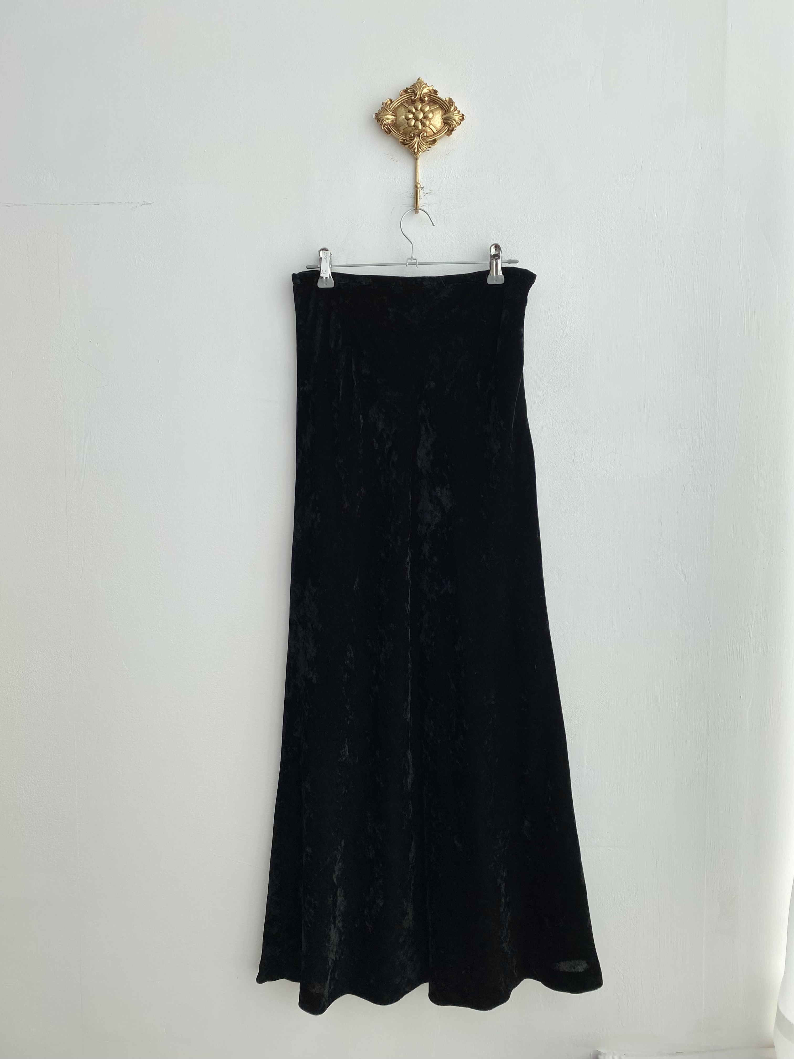 Black velvet long maxi skirt