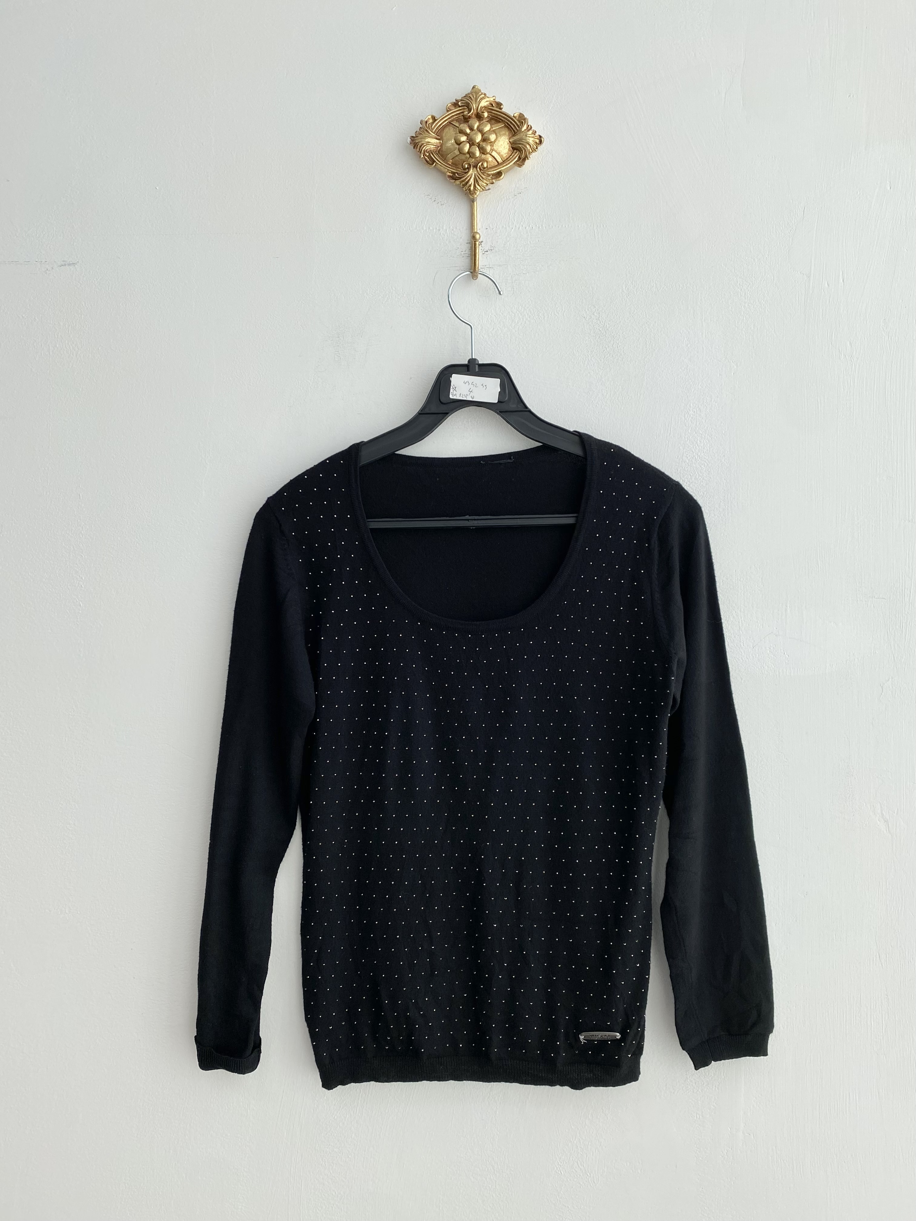 VERSACE black cubic pattern round neck knit