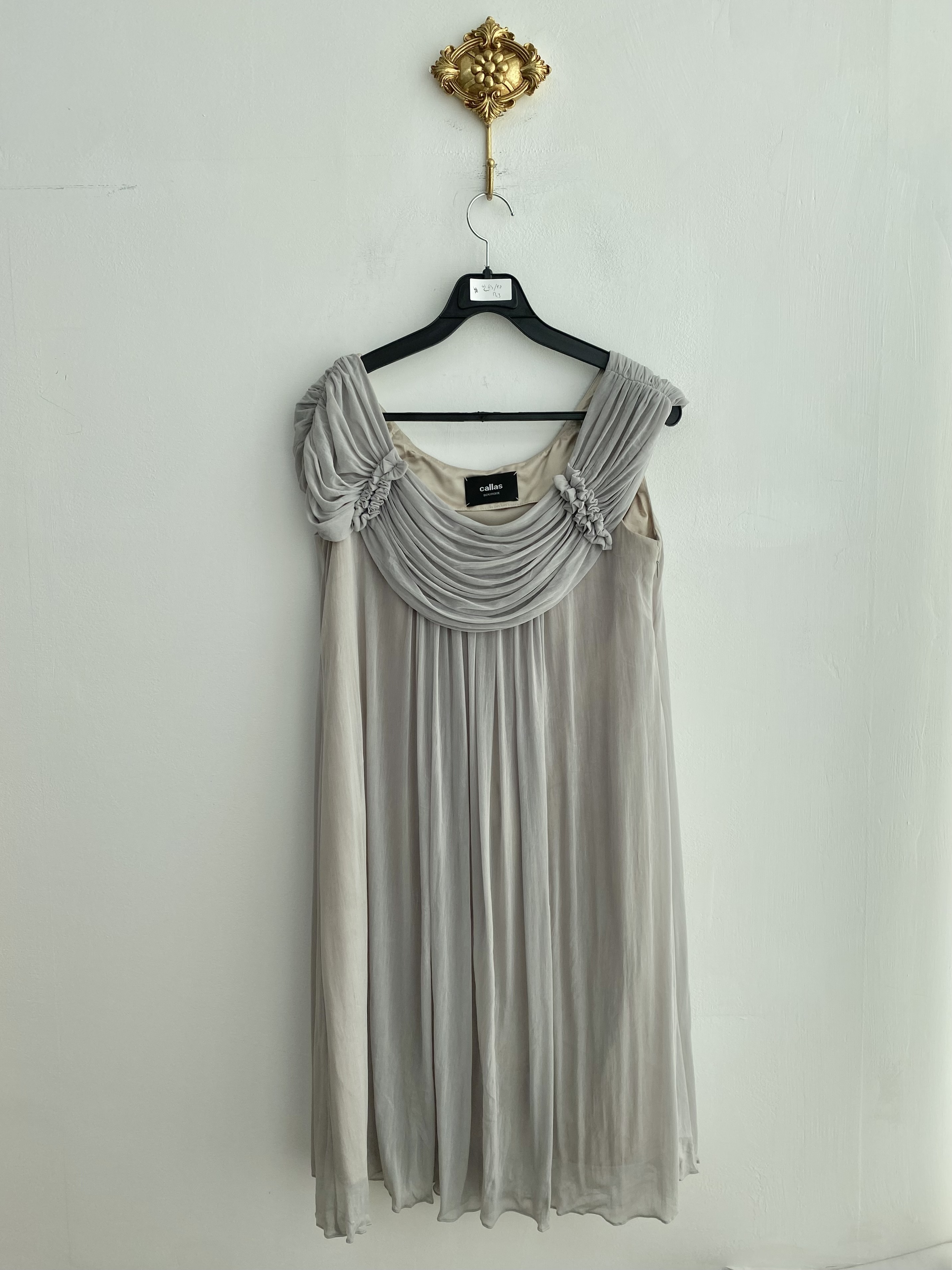 Callas light grey frill pleated sleeveless dress