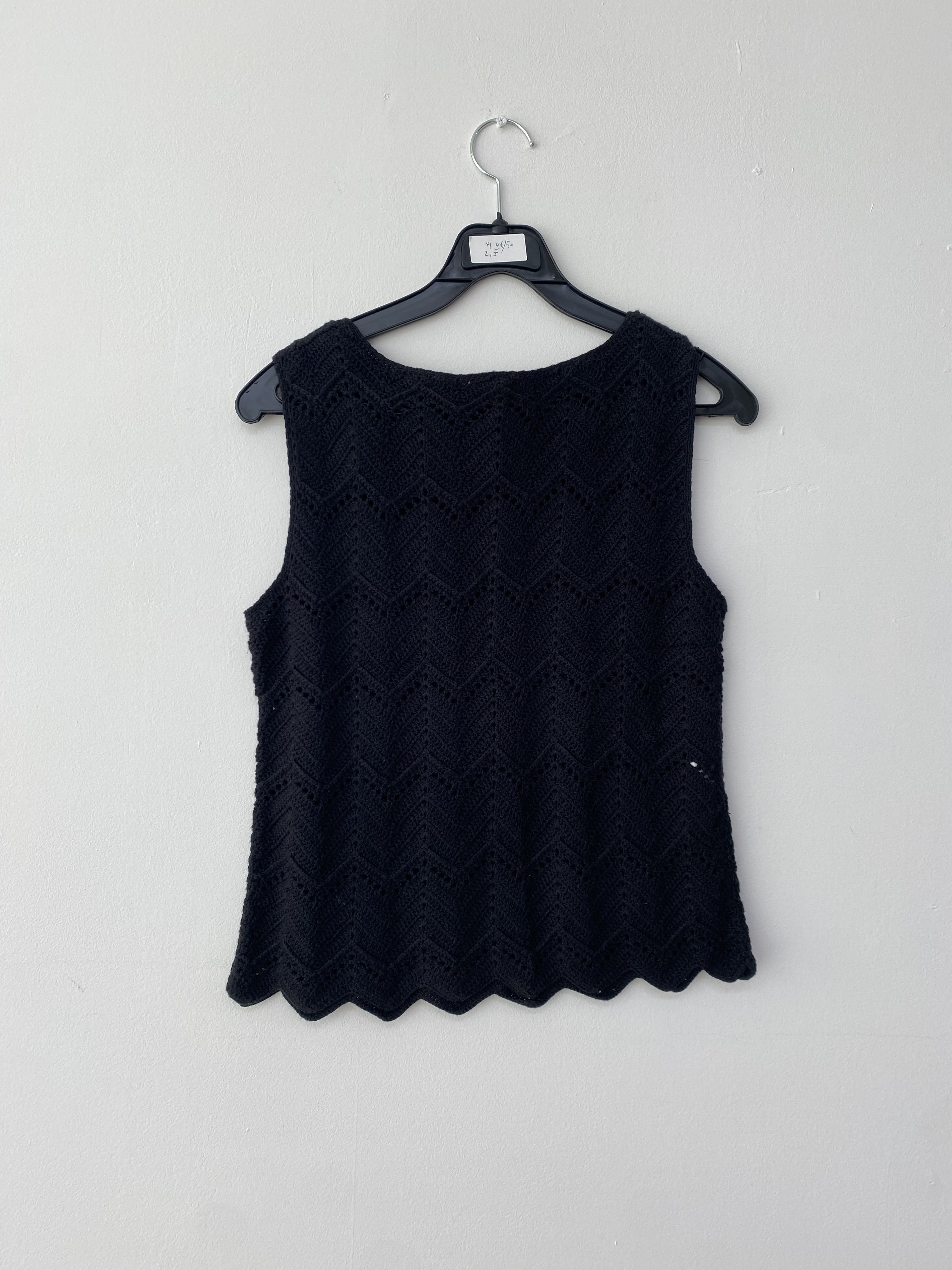 Black wave crochet knit top