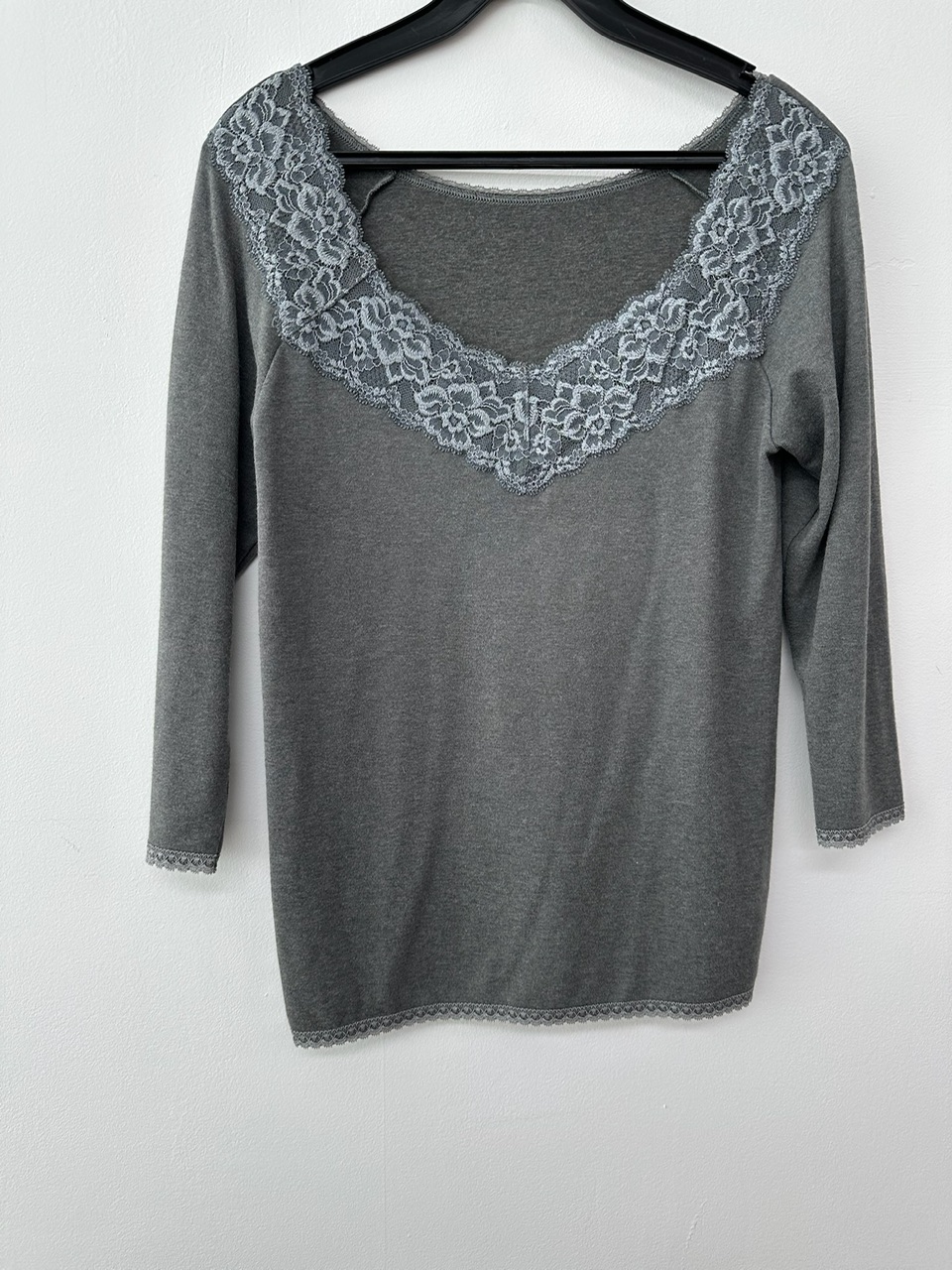 Grey lace detail top